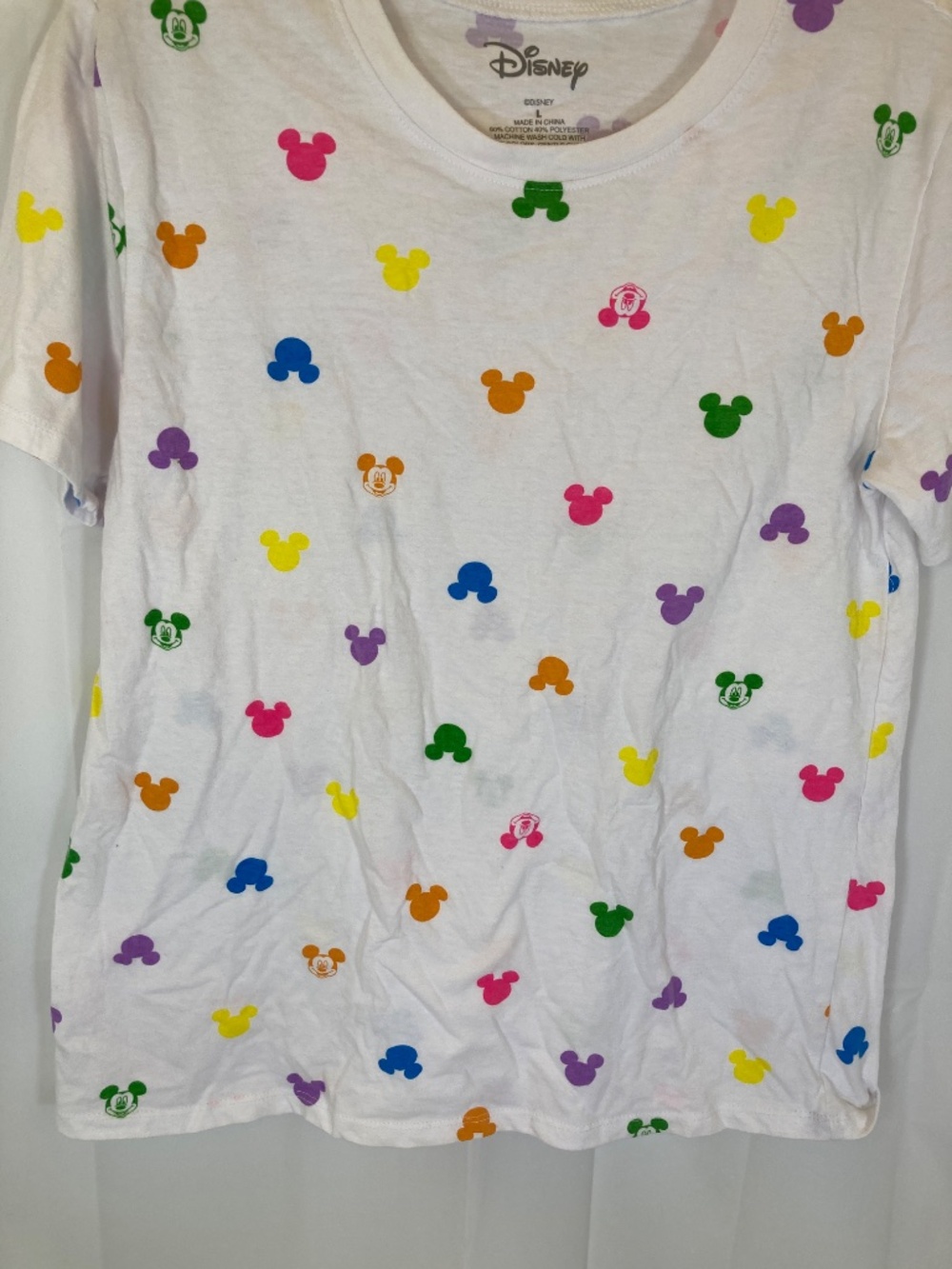 Disney Mickey Mouse Icon Multicolor AOP White Short Sleeve Shirt Sz L Juniors - Picture 4 of 11
